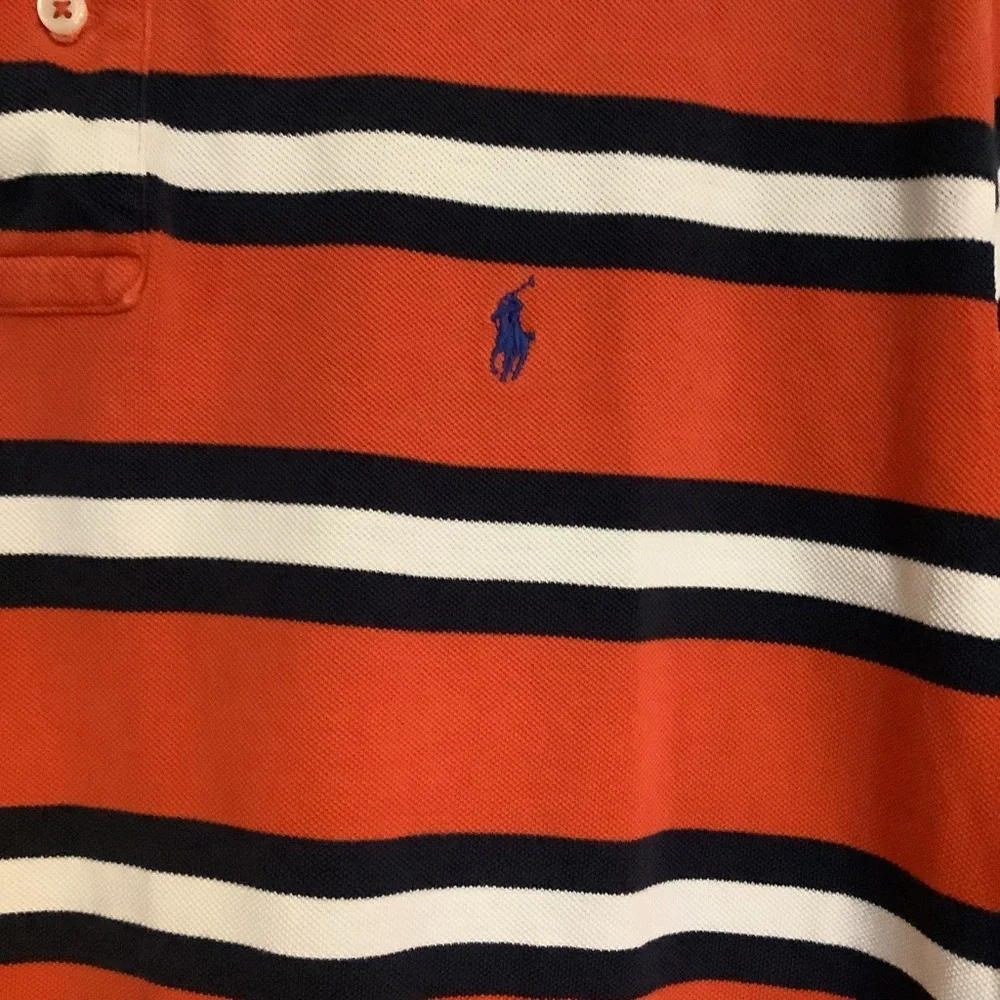 Ralph Lauren Men's Orange and Navy Striped Polo‎ Shirt